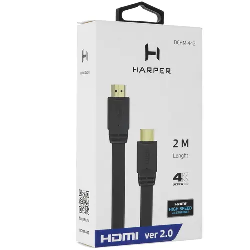 Кабель соединительный Harper HDMI - HDMI, 2 м вилка - вилка, версия 2.0, длина - 2 м, 3840x2160, 60 Гц