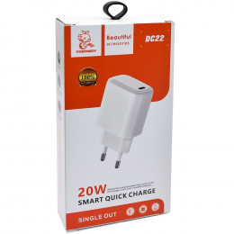 Сетевое ЗУ Denmen DC22W, 9V/2.24А, 1 Type-C, 20W , пластик, белый