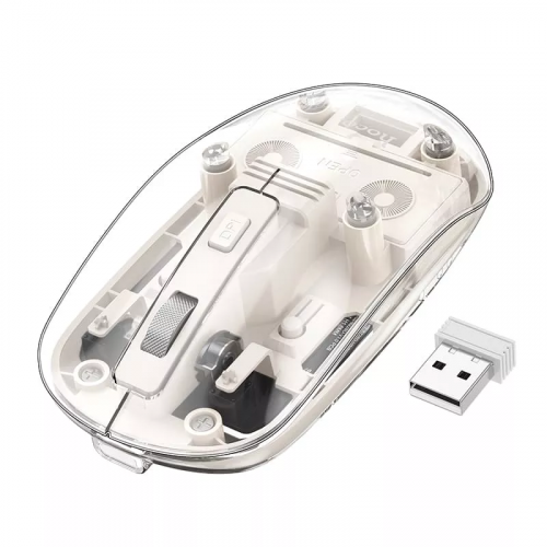 Мышь беспроводная Hoco GM29 Crystals двухрежимная 2.4G Bluetooth+USB прозрачная белая бесшумная