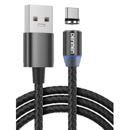 Кабель DENMEN D09T магнитный USB - USB Type-, 1м, 2.4A нейлон черный