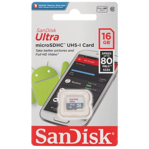 Карта памяти SanDisk Ultra microSDHC 16 ГБ [SDSQUNS-016G-GN3MN]
