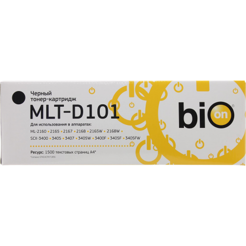 Картридж Bion MLT-D101S для Samsung ML-2160, 2165, 2167, 2168, 2165W, 2168W, SCX-3400, 3400F, 3405, 3405F, 3405W, 3405FW, 3407 (1500 стр) Черный 
